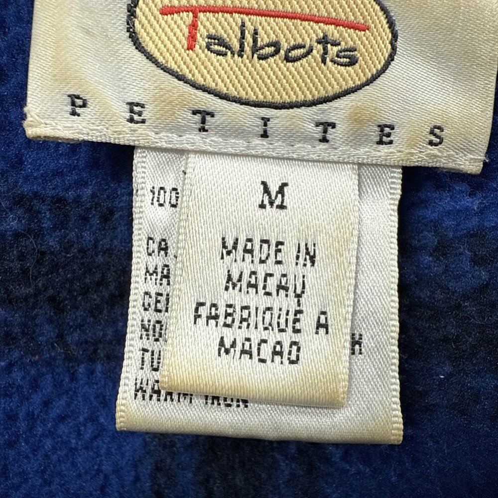 Talbots Petites Jacket Sz Med Blue Black Fleece Full Zipper Pockets Long Sleeves - Picture 4 of 9